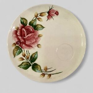 Vintage Americana by Lefton 957 Snack Plate Large Pink Rose Green & Brown Leaves